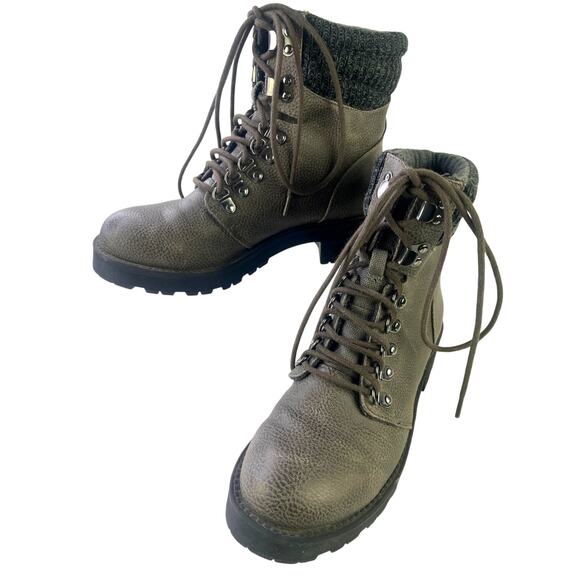 MIA Women's Lindsey Gray Knit Cuffed Ankle Boot Chunky Hiking Combat Size 6.5 - Picture 3 of 12